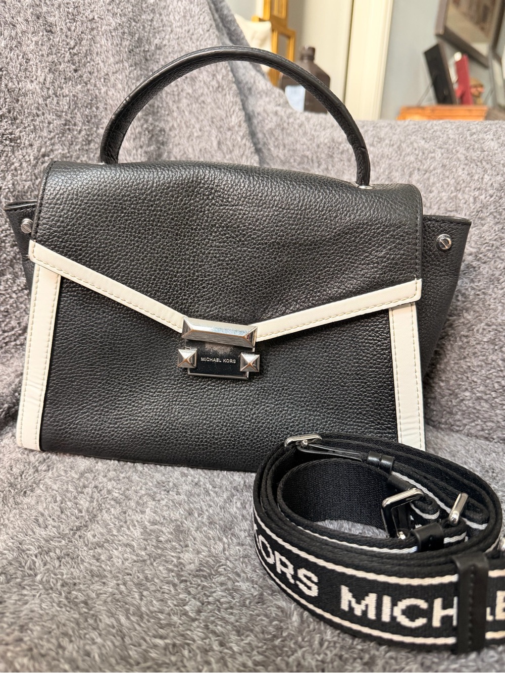 Michael Kors Black and white Whitney medium satchel